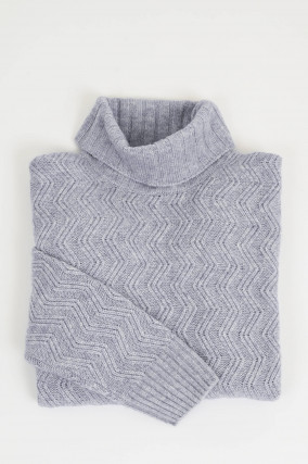 Rollkragenpullover mit Zickzackstrick in Hellgrau