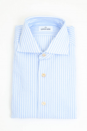 Seersuckerhemd in Hellblau/Weiß gestreift