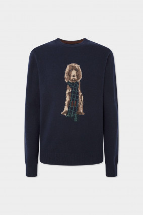 Rundhals-Pullover mit Dackelstrick in Navy
