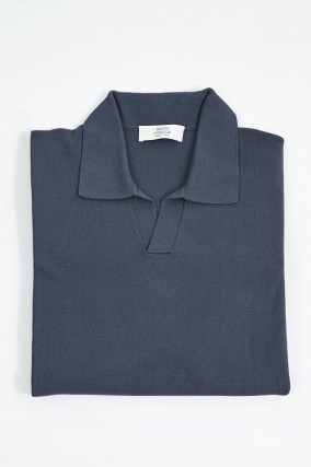 Langarm-Polo-Shirt in Blue Polvere