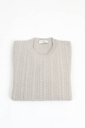 Zopfstrickpullover aus Cashmere-Woll-Mix in Natur