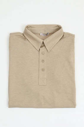 Polo-Shirt aus Baumwoll-Lyocell-Mix in Taupe