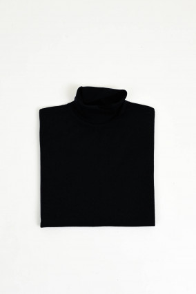 Rollkragenpullover aus Wolle-Seide-Mix in Navy