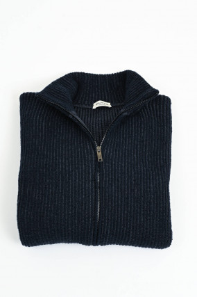 Strickjacke aus Woll-Mix in Navy