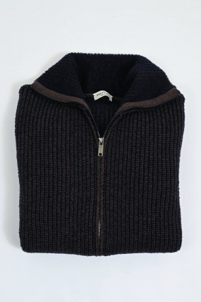 Strickweste aus Wolle in Navy/Braun