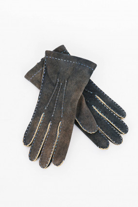 Handschuhe aus Veloursleder in Beigeblau