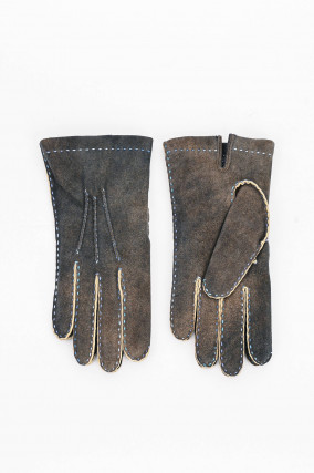 Handschuhe aus Veloursleder in Beigeblau