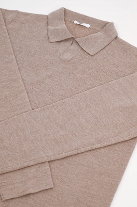 Strickpolo OYSTER aus Merinowolle in Beige