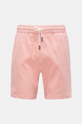 Seersucker Badehose in Koralle/Weiß