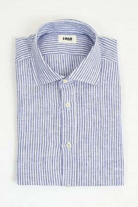  Leinenhemd mit schmalen Streifen in Navy/Weiß