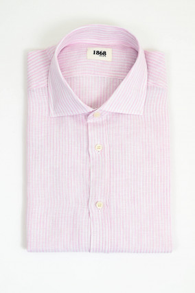 Leinenhemd mit schmalen Streifen in Rosa/Weiß