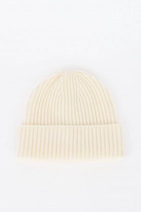 Rippstrick Mütze aus Cashmere in Creme