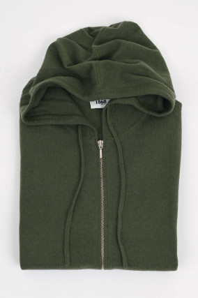 Cashmere Strick-Hoodie in Dunkelgrün