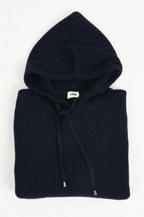 Strick-Hoodie aus Woll-Cashmere-Mix in Navy