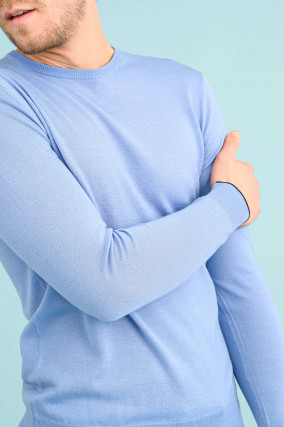 Merino Pullover mit Rundhals in Hellblau