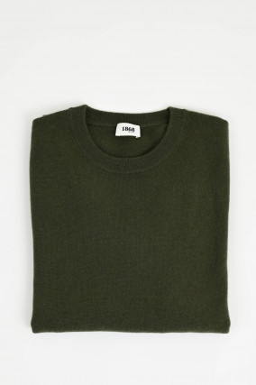Cashmerepullover mit Rundhals in Oliv