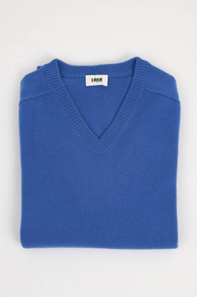 Cashmere V-Neck Pullover in Brilliantblau