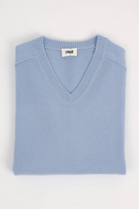 Cashmere V-Neck Pullover in Hellblau