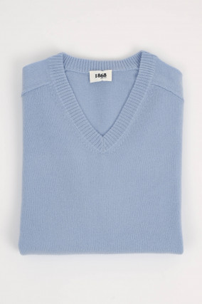 Cashmere V-Neck Pullover in Hellblau