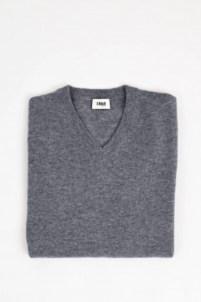 Cashmerepullover mit V-Neck in Grau