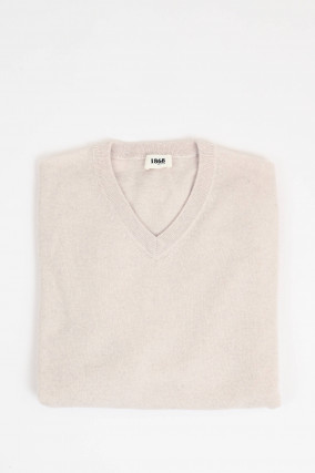 Cashmerepullover mit V-Neck in Hellbeige