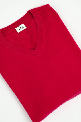 Cashmerepullover mit V-Neck in Magenta