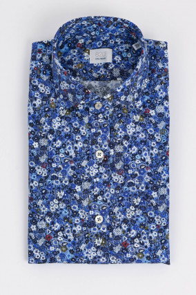 Slim Fit Hemd mit floralem Muster in Blau