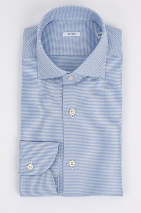 Hemd mit Hahnentritt Muster in Hellblau/Weiß