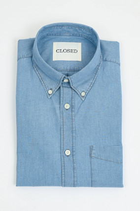 Denim-Hemd mit Button-Down-Kragen in Light Blue