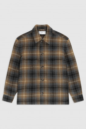 Overshirt aus Wolle in Braun/Blau kariert