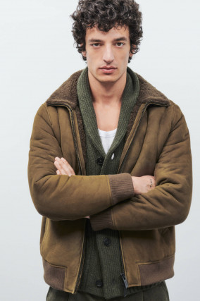 Jacke aus Lammleder in Oliv