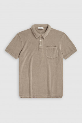 Frottee Poloshirt in Taupe