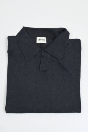 Poloshirt aus Leinen-Mix in Schwarz