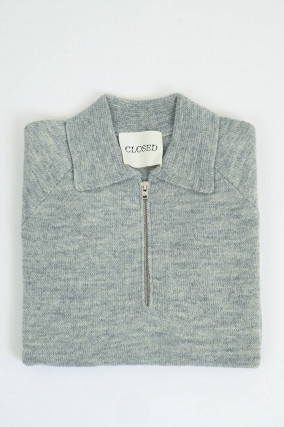 Gestrickter Polo-Pullover in Light Grey Melange