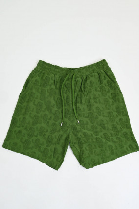 Kaktus-Frottee Shorts in Grün