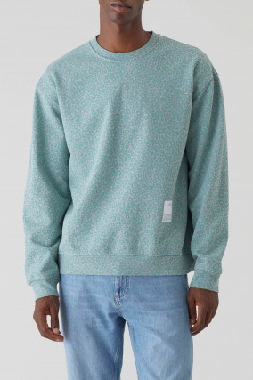 Sweat-Shirt im Leo-Look in Blau/Grau