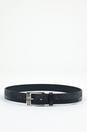 Gemusterter Gürtel aus Leder in Navy