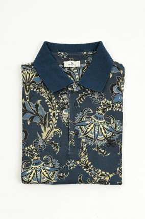  Polo-Shirt in Navy/Beige mit Paisley-Muster