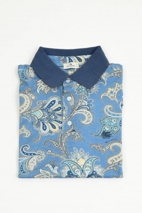  Polo-Shirt in Hellblau mit Paisley-Muster