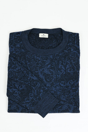 Gemusterter Pullover aus Baumwolle-Mix in Navy