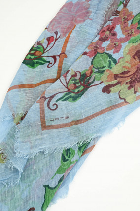 Tuch mit floralem Print in Hellblau