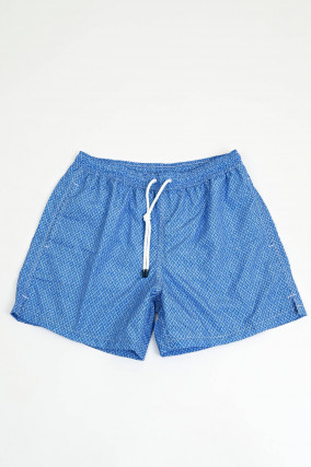 Badehose mit Mosaikmuster in Blau/Weiß