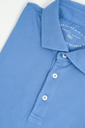 Jersey-Poloshirt in Mittelblau