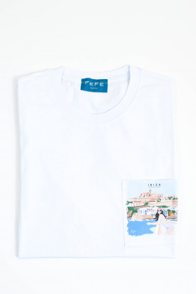 Shirt mit Brusttasche IBIZIA in Weiß/Multicolor