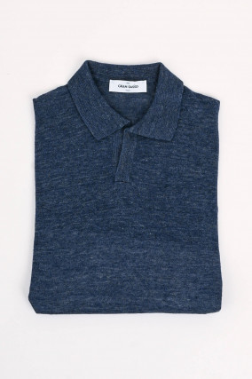 Poloshirt aus Leinen/Baumwoll-Mix in Blau