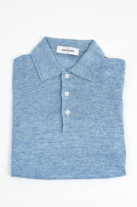 Poloshirt aus Leinen in Hellblau meliert