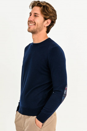 Pullover mit Ellbogen Patches in Jeansblau