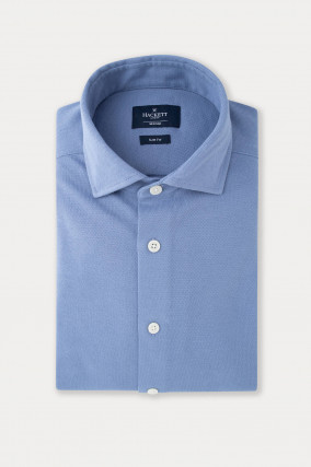 Pique Slim Fit Hemd in Blau