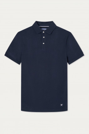 Poloshirt mit gemustertem Unterkragen in Navy