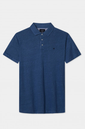 Leinen-Poloshirt mit gesticktem Logo in Ink